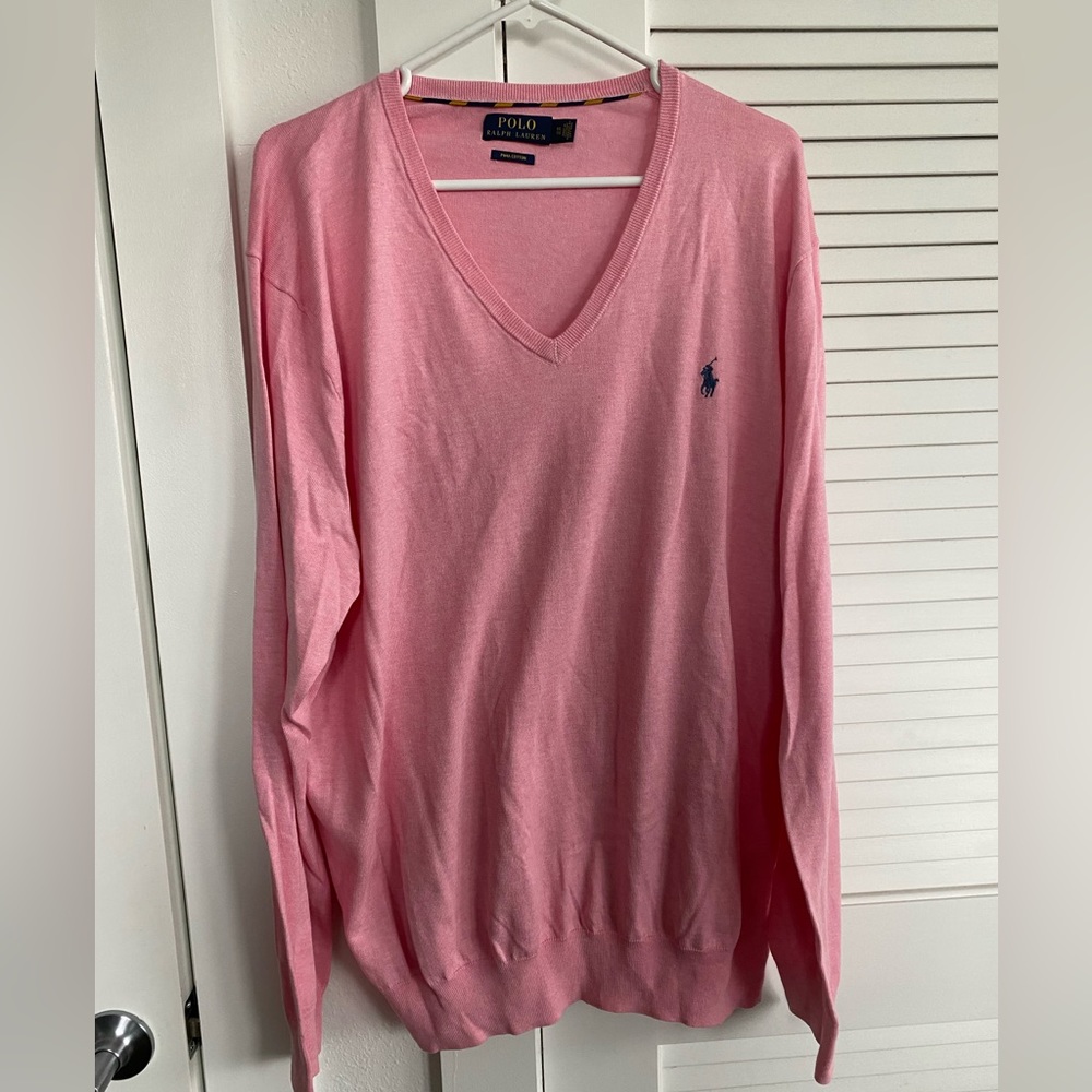 Polo Ralph Lauren mens v neck sweater. Pink.